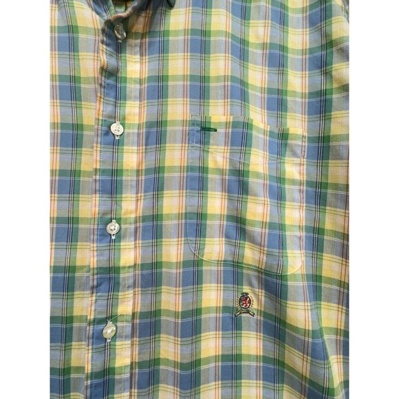 Tommy Hilfiger Mens Plaid Button-Down Shirt Size XL Yellow Green Long Sleeves - Picture 4 of 12